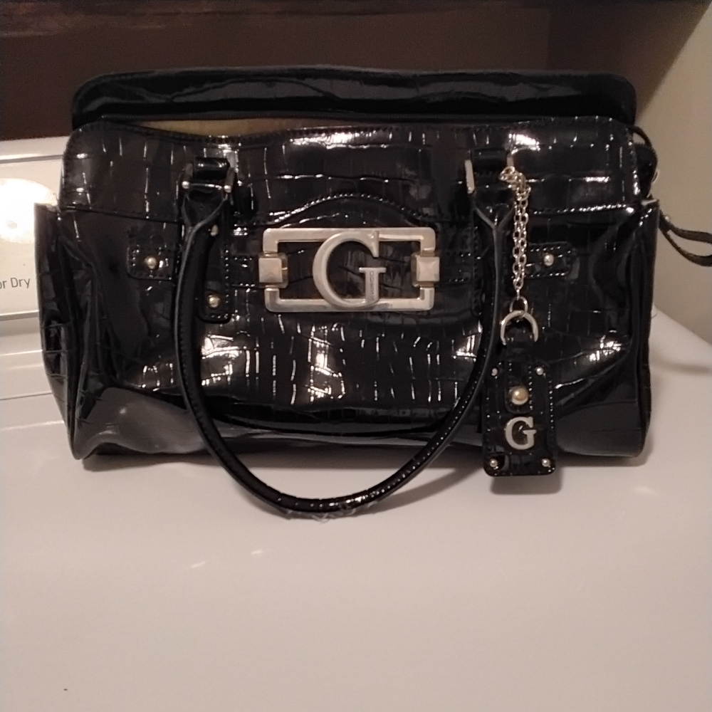 Black Patent Leather GUESS Handbag